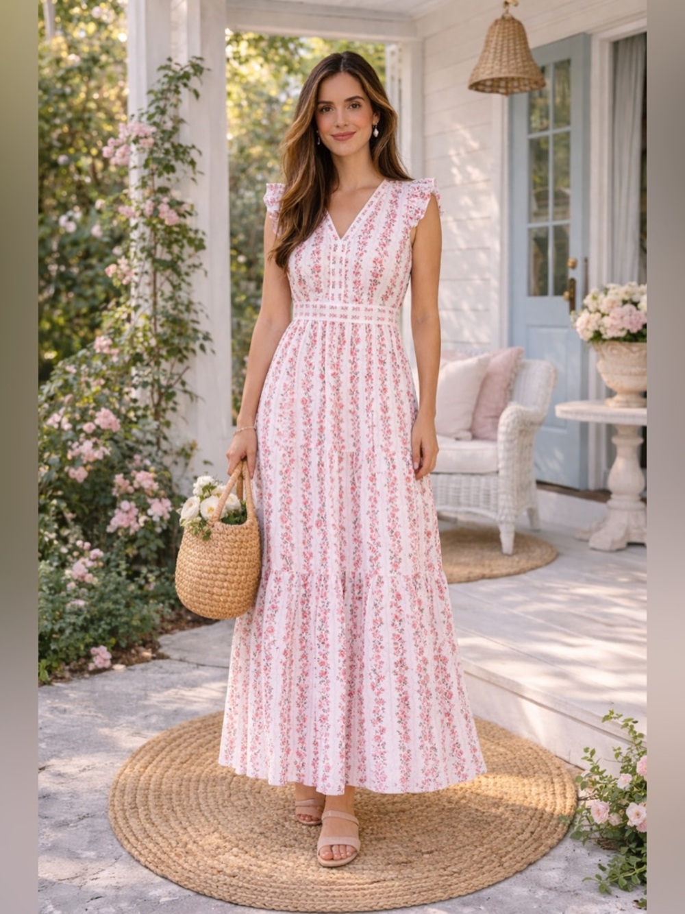 New! Gal Meets Glam Rosie Floral Flutter Sleeve Maxi Dress 🌹 size 6 - Picture 3 of 16